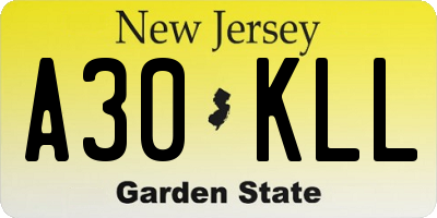 NJ license plate A30KLL