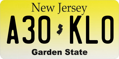 NJ license plate A30KLO