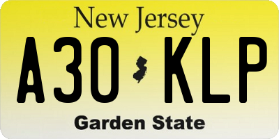NJ license plate A30KLP