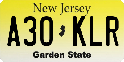 NJ license plate A30KLR