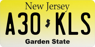 NJ license plate A30KLS