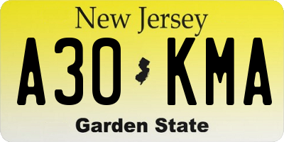 NJ license plate A30KMA