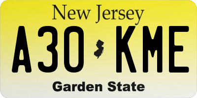 NJ license plate A30KME