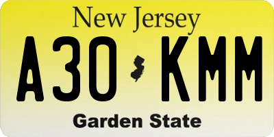 NJ license plate A30KMM