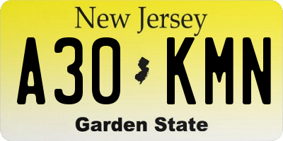 NJ license plate A30KMN