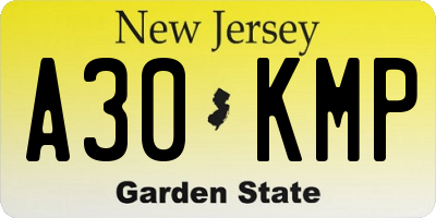 NJ license plate A30KMP