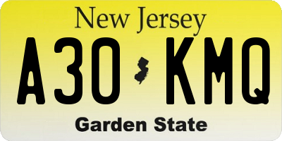 NJ license plate A30KMQ