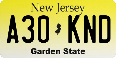 NJ license plate A30KND
