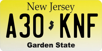 NJ license plate A30KNF