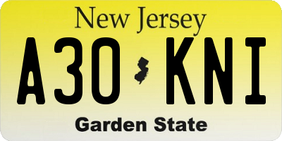 NJ license plate A30KNI