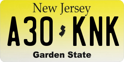NJ license plate A30KNK