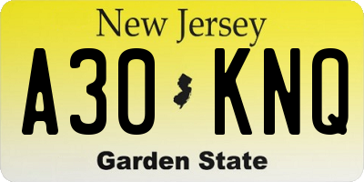 NJ license plate A30KNQ