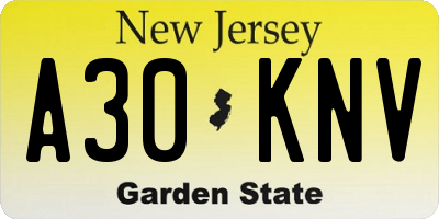 NJ license plate A30KNV