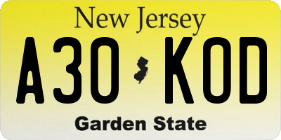 NJ license plate A30KOD