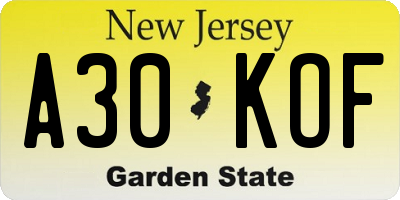 NJ license plate A30KOF