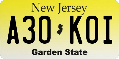 NJ license plate A30KOI
