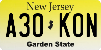 NJ license plate A30KON