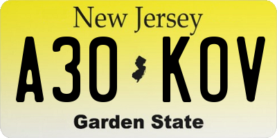 NJ license plate A30KOV