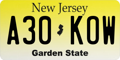 NJ license plate A30KOW