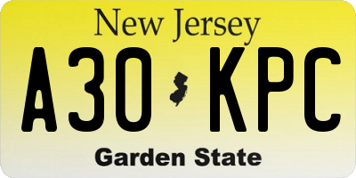 NJ license plate A30KPC