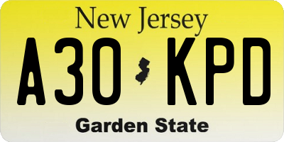 NJ license plate A30KPD