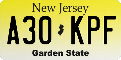 NJ license plate A30KPF