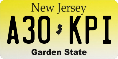 NJ license plate A30KPI