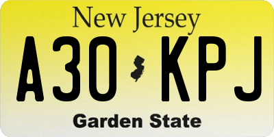 NJ license plate A30KPJ