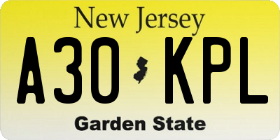 NJ license plate A30KPL