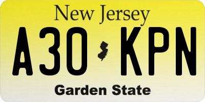 NJ license plate A30KPN