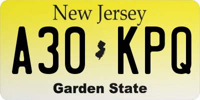 NJ license plate A30KPQ