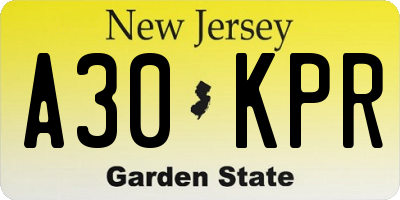 NJ license plate A30KPR
