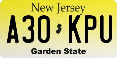 NJ license plate A30KPU