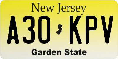 NJ license plate A30KPV