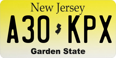 NJ license plate A30KPX
