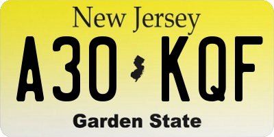 NJ license plate A30KQF