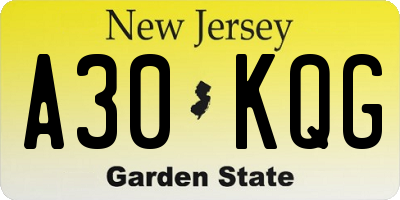 NJ license plate A30KQG