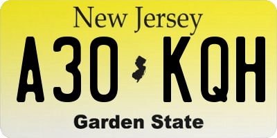 NJ license plate A30KQH