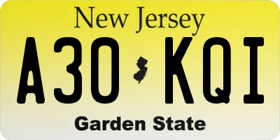 NJ license plate A30KQI