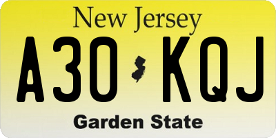 NJ license plate A30KQJ