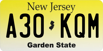 NJ license plate A30KQM