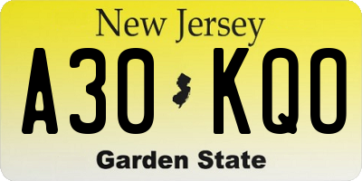 NJ license plate A30KQO