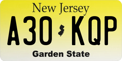 NJ license plate A30KQP