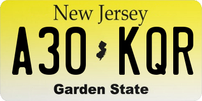 NJ license plate A30KQR