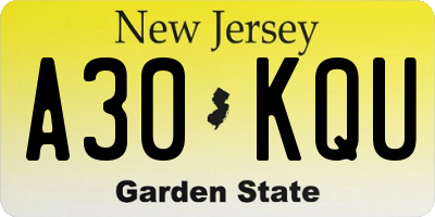 NJ license plate A30KQU