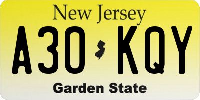NJ license plate A30KQY