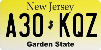 NJ license plate A30KQZ