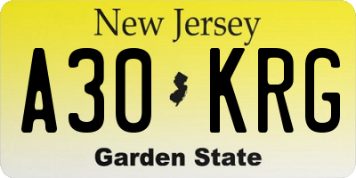 NJ license plate A30KRG