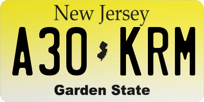 NJ license plate A30KRM