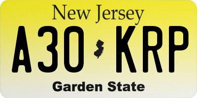 NJ license plate A30KRP